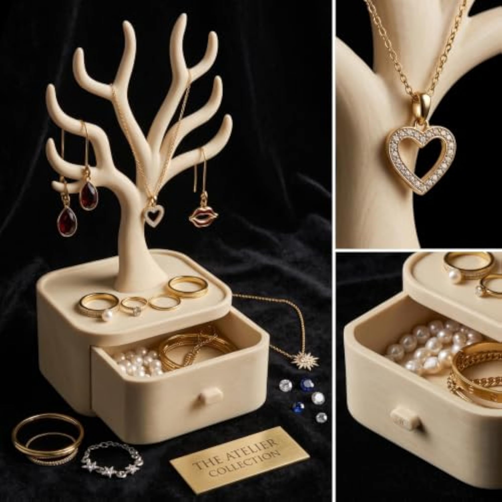 Jewelry Tree Stand & Storage Box, Antler Necklace Organizer